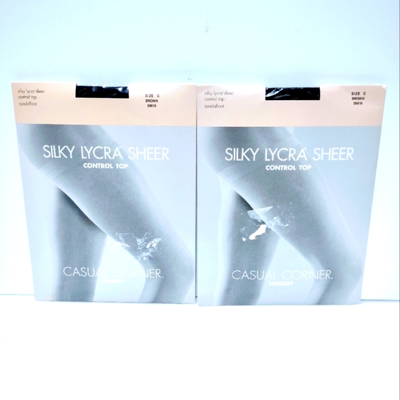 Casual Corner Silky Lycra Sheer Control Top Sandalfoot Size C Brown Hosiery - Picture 2 of 4
